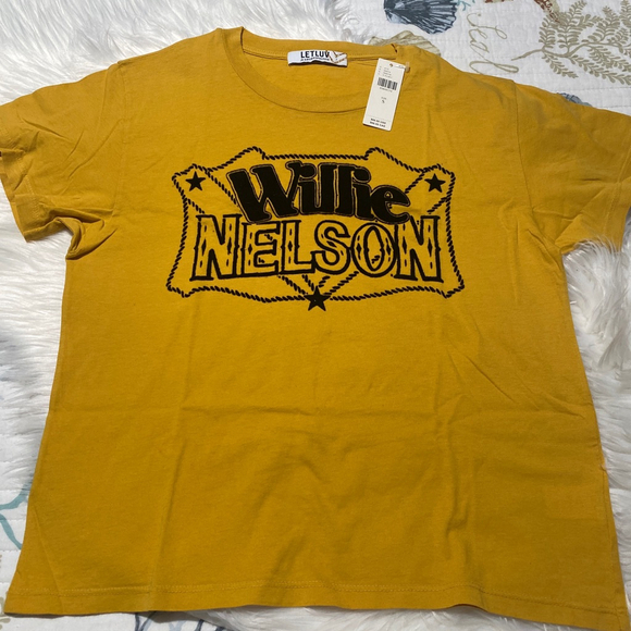 LET LUV for ANTHROPOLOGIE Yellow Willie Nelson Short Sleeve Tee women’s S